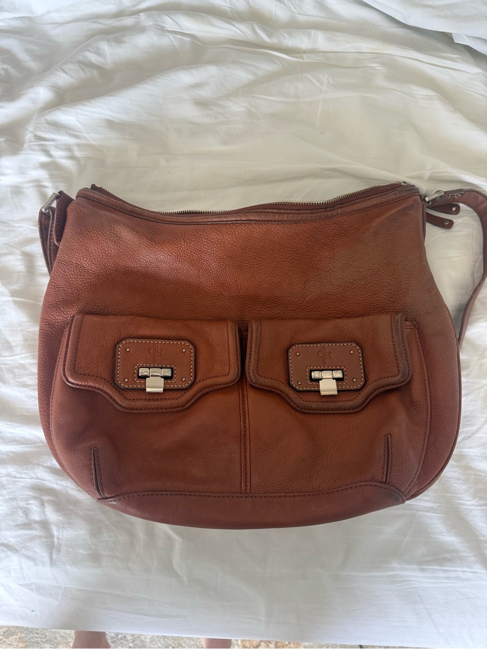 Cole Haan Brown Leather Crossbody Bag with Front Flap Pockets